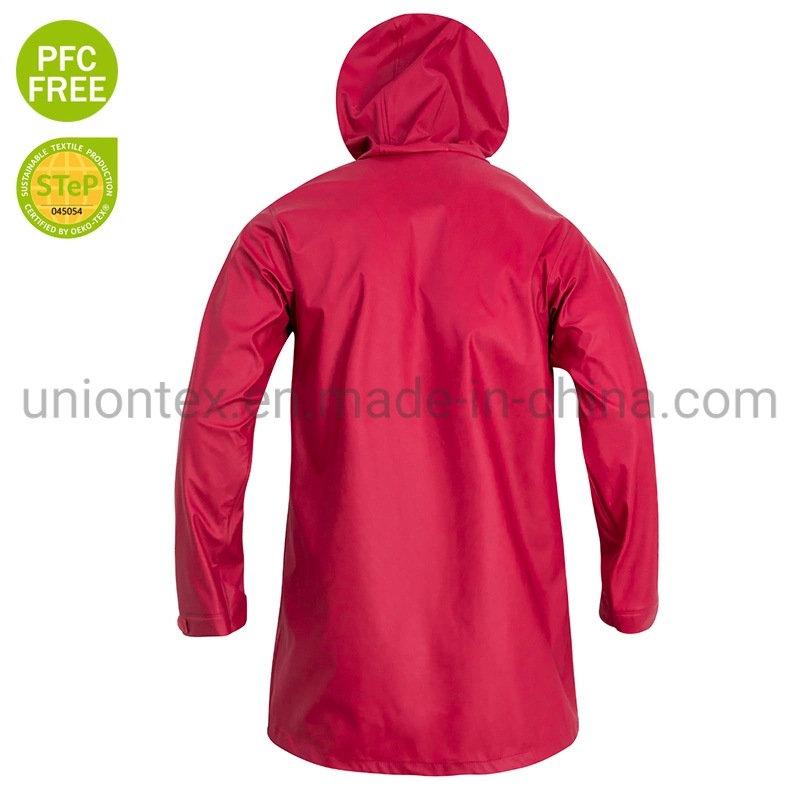 Ladies Fwaterproof Coat Fashion PU Rain Clothing with Hoodies
