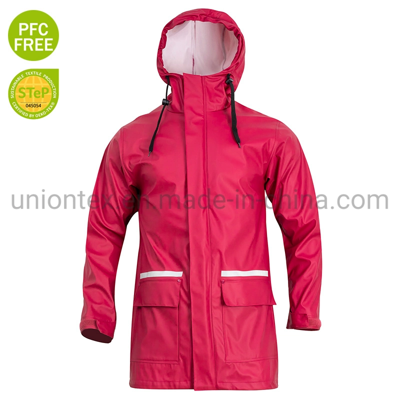 Ladies Fwaterproof Coat Fashion PU Rain Clothing with Hoodies