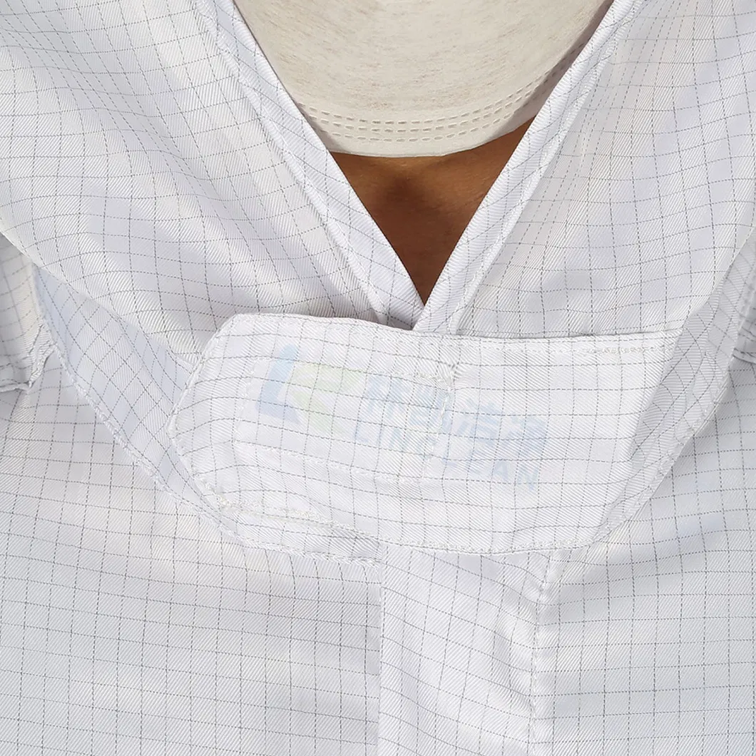 White Men 5mm Grid Antistatic Work Anti-Static Polyester Hooded Cleanroom ESD Garment