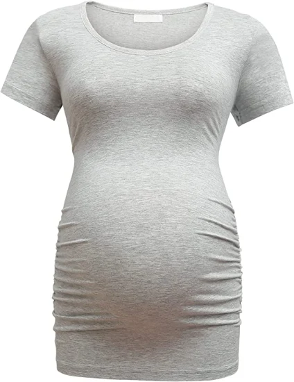 Umstands-T-Shirt für Damen aus Bambus-Modal, klassisches, seitlich gerafftes T-Shirt, Mama-Schwangerschaftskleidung