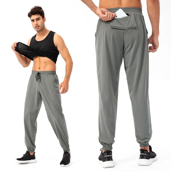 Schnell trocknende Herren-Jogginghose mit Kordelzug und 3 Taschen, lässige Reißverschlussmanschette, Outdoor-Sport-Übungshose, Lifting-Workout-Unterhose