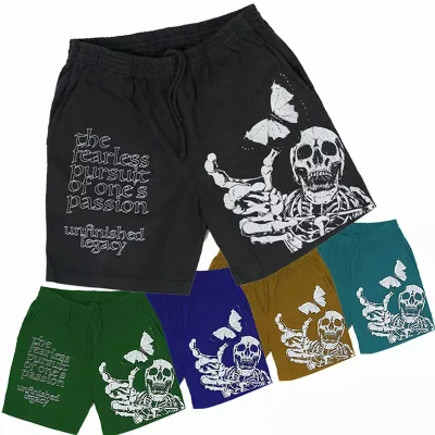 Benutzerdefinierte Sommer Plus Size Fitness Herren Baumwolldruck Totenkopfmuster Bermuda Street Wear Shorts für Herren